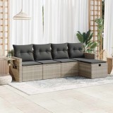 Cumpara ieftin Set canapele de grădină cu perne, 5 piese gri deschis poliratan