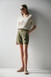 Medicine pantaloni scurti din in femei, culoarea verde, neted, high waist