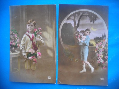 HOPCT 1788 COPII--ROMANTICA-FRANTA-LOT 2 CARTI POSTALE VECHI-CIRCULATE foto