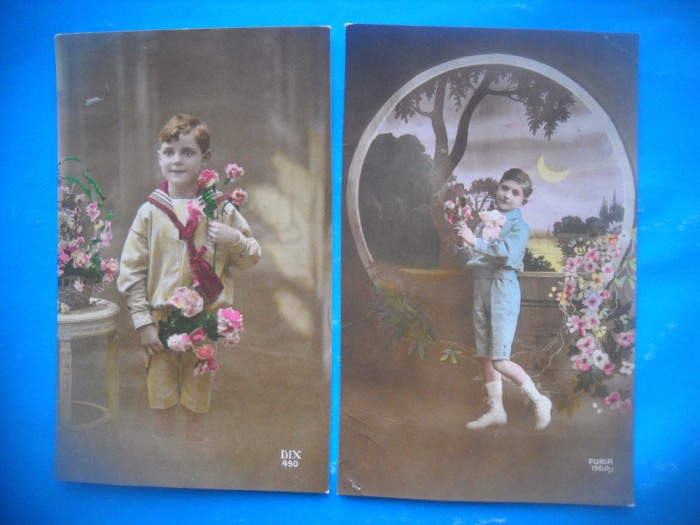 HOPCT 1788 COPII--ROMANTICA-FRANTA-LOT 2 CARTI POSTALE VECHI-CIRCULATE