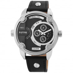 Ceas barbatesc, Raptor, dual time, calendograf, bicolor, curea neagra, 51mm