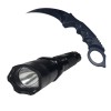 Lanterna Electrosoc cu Cutit Karambit, LED, Acumulator, Autoaparare, Vanatoare, Camping, Aluminiu, Negru, Ideallstore