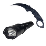 Cumpara ieftin Lanterna Electrosoc cu Cutit Karambit, LED, Acumulator, Autoaparare, Vanatoare, Camping, Aluminiu, Negru, Ideallstore