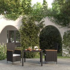 Set mobilier de exterior cu perne, 3 piese, negru, poliratan foto