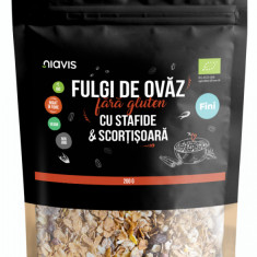 Fulgi de ovaz fini fara gluten cu stafide si scortisoara, 200g, Niavis