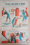 HST PM198N Afiș protecția muncii, utilizarea stingătoarelor, Rom&acirc;nia comunistă