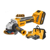 Flex Polizor Unghiular 115 mm, 20V brushless cu 2 Acumulatori 4Ah Incarcator + Geanta Ingco CAGLI11522