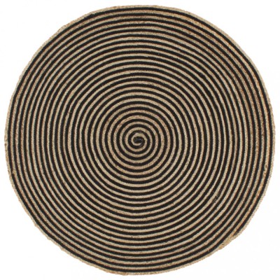 vidaXL Covor lucrat manual cu model spiralat, negru, 120 cm, iută foto