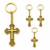 Cumpara ieftin Set 4 brelocuri aurii 10,8 cm cu cruce 5,4 x 3,2 cm, port chei crestin din aliaj metalic ornamental pentru femei si barbati sau marturii botez