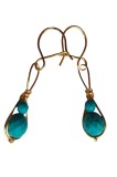Cercei cu 2 sfere de haolit turcoaz, fir metalic de gilt auriu, Bleu, 4 cm, RavariuArt