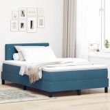vidaXL Pat cu Arcuri și Saltea Albastru &icirc;nchis 120 x 190 cm țesătură