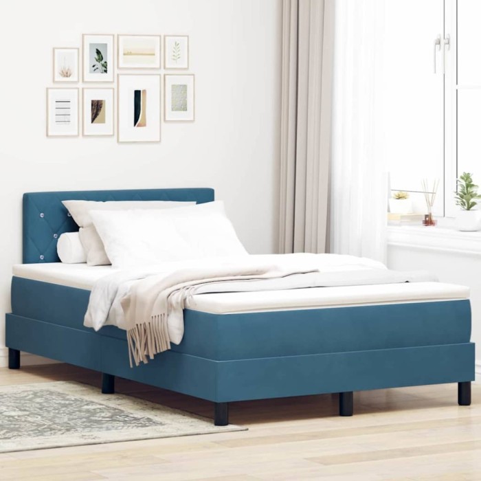 vidaXL Pat cu arcuri cu headboard Albastru &icirc;nchis 120 x 200 cm Catifea 3342582
