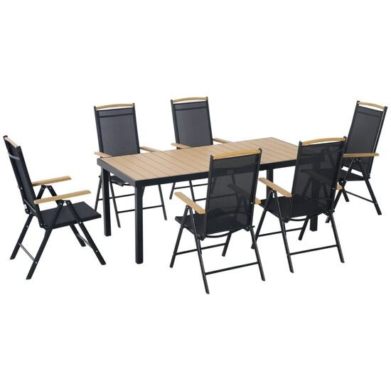 Set mobilier gradina/terasa, negru si stejar, 1 masa, 6 scaune, Abigail GartenVIP DiyLine