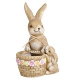 Decoratiune ceramica de Paste cu iepurasi si cos, 28x31x47cm, Bej, CMCLASS