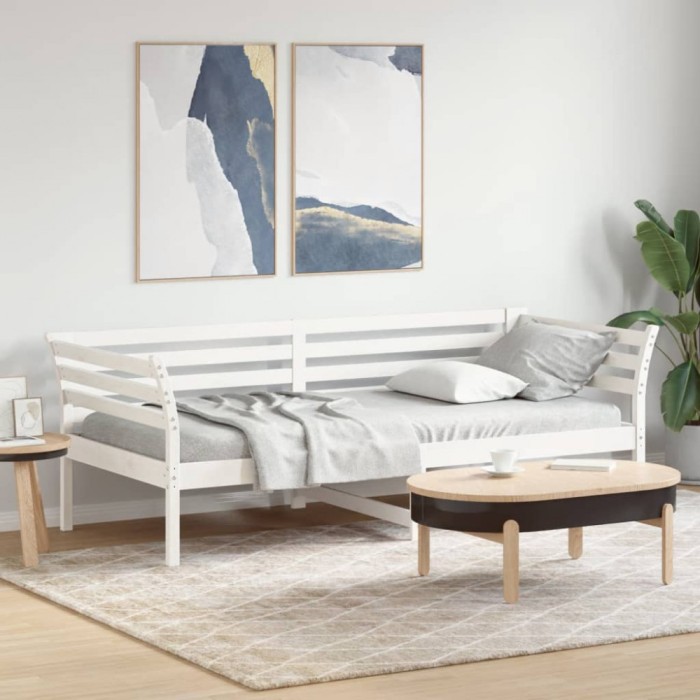 vidaXL Pat de zi fără saltea alb 100x200 cm lemn masiv de pin 842875