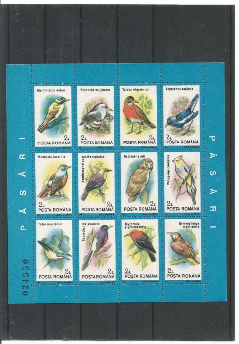 (No8)timbre-Romania PASARI -bloc