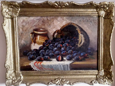 Constantin Păun-&amp;quot;Coş cu prune&amp;quot;, pictură &amp;icirc;n ulei pe p&amp;acirc;nză foto
