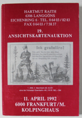 HARMUTH RAITH , ANSICHTKARTENAUKTION ( LICITATIE DE CARTE POSTALA ), 11 APRIL 1992 , TEXT IN LIMBA GERMANA foto