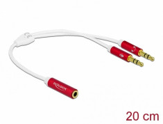 Adaptor Jack 3.5 mm la 2 x Jack Stereo pentru casca + microfon M-T (CTIA pin assignment) 20cm Alb, Delock 66523 foto