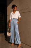 Pantaloni dama albastri din vascoza cu aspect perlat