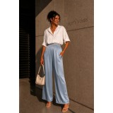 Pantaloni dama albastri din vascoza cu aspect perlat