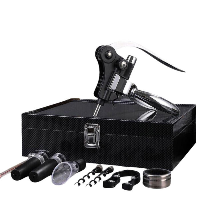 Set caseta cu accesorii de vin, Silver Classic Design, 9 piese