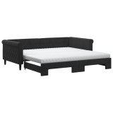 Cumpara ieftin Pat de zi cu extensie si saltele, negru, 100x200 cm, catifea
