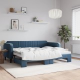 Cumpara ieftin Pat de zi cu extensie, albastru, 90x200 cm, catifea