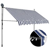 VidaXL Copertină retractabilă manual cu LED, albastru &amp; alb, 250 cm