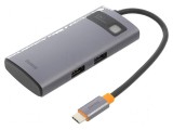 Hub USB HDMI soclu, USB A soclu x2, USB C soclu gri 0,18m - Hub USB HDMI cu soclu USB A x2 și USB C, 0,18m