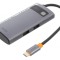 Hub USB HDMI soclu, USB A soclu x2, USB C soclu gri 0,18m - Hub USB HDMI cu soclu USB A x2 și USB C, 0,18m