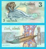 Insulele Cook (pick 3) 3 Dollars 1987 UNC; Prima variantă, cea tipărită pe h&acirc;rtie nu pe polimer