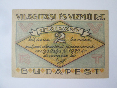 Rara! Ungaria 2 Korona 1920 UNC Budapest foto