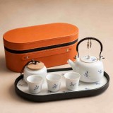 Set ceai premium , zROYAL MINI, din portelan lucios, ceainic 200 ml, 3 cupe, recipient si tava 27x12cm