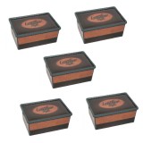 Pachet 5 cutii de depozitare cu capac, plastic, maro/negru, 10 l