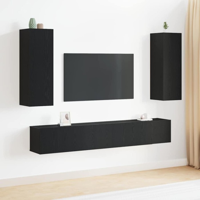 vidaXL Set mobilă TV &icirc;n 5 piese din lemn prelucrat de stejar negru 3393316