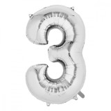 Balon din folie flippy, cifra 3, 81 cm, pentru aer sau heliu, bulk, argintiu