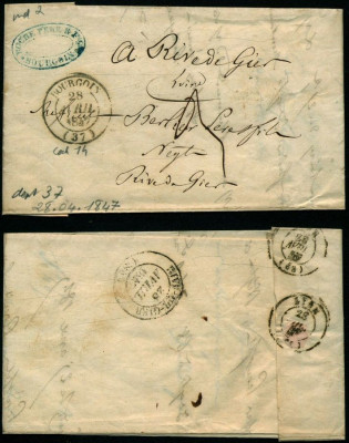 France 1847 Rare Stampless Cover + Content Bourgoin Rive de Gier D.1073 foto