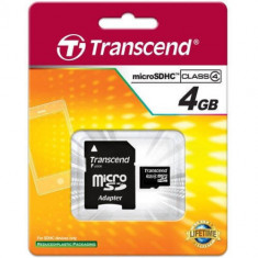 Card Transcend microSDHC 4GB Class 4 cu adaptor SD foto