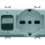 Priza cu protectie - 2P+E 16A P40 - WITH Siguranta automata 1P+N 16A - 230V ac - 3 MODULES - TITANIUM - CHORUS.