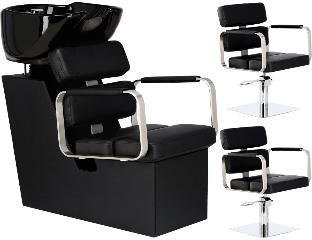 Chiuvetă de coafor și 2 x scaun hidraulic de coafură pivotant pentru salon  de coafură salon de coafură | Okazii.ro