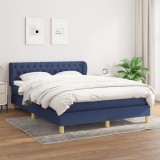 VidaXL Pat box spring cu saltea, albastru, 140x200 cm, textil