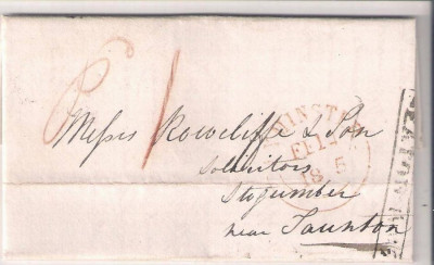 Great Britain 1845 Pre-stamp Cover + Content EL Seaton to Stogumber D.636 foto