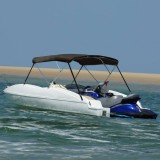 vidaXL Parasolar Barca Bimini 3 Arcuri Negru 183x180x137cm Poliester, Cadru Aluminiu, Protectie UV, Rezistent Apa, Montare Usoara