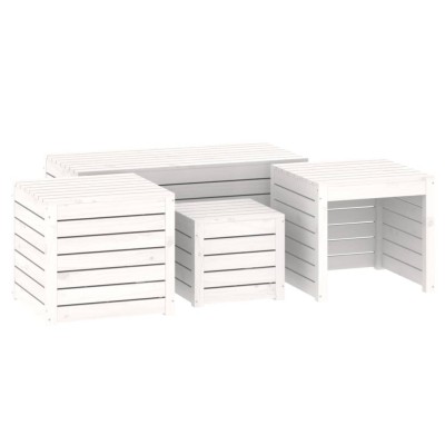 Set cutii de gradina, 4 piese, alb, lemn masiv de pin foto