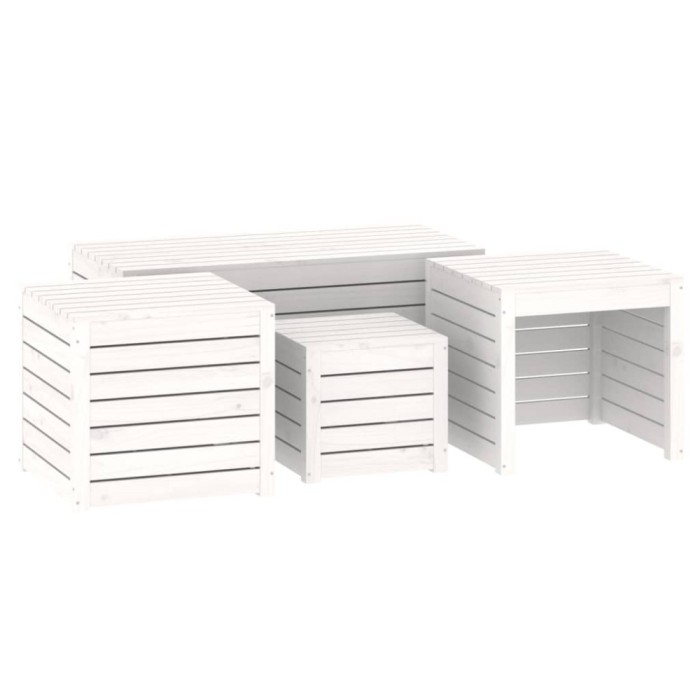 Set cutii de gradina, 4 piese, alb, lemn masiv de pin