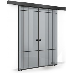 Usa culisanta Boss &reg; Duo Black model Event negru, 60+60x215 cm, sticla gri securizata, glisanta in ambele directii