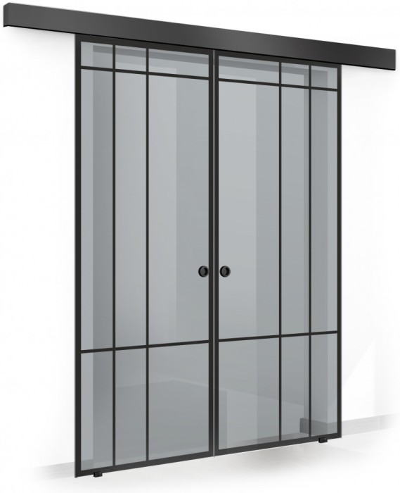 Usa culisanta Boss &reg; Duo Black model Event negru, 90+90x215 cm, sticla gri securizata, glisanta in ambele directii