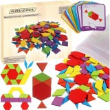 Puzzle educativ din lemn cu forme geometrice si carduri pentru copii