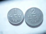 2 Monede Romania 1 leu si 2 lei 1951 , aluminiu , cal. F.Buna